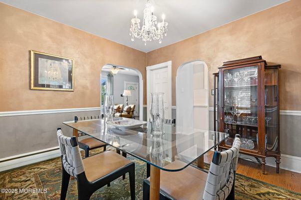 Chandelier, Dining room, Interior, Wood Texture Flooring