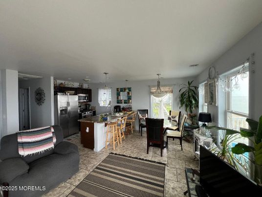 Dining room, Interior, Kitchen, Living room, Pendant Lights, Stainless Steel Appliances