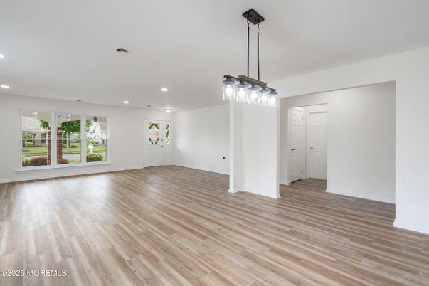 Empty room, Interior, Pendant Lights, Recessed Lighting, Wood Texture Flooring
