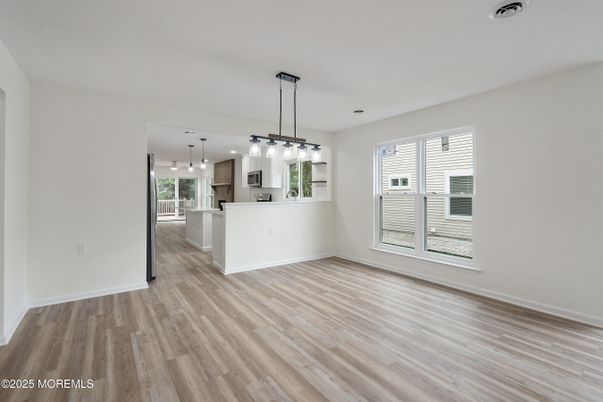 Empty room, Interior, Kitchen, Pendant Lights, Wood Texture Flooring