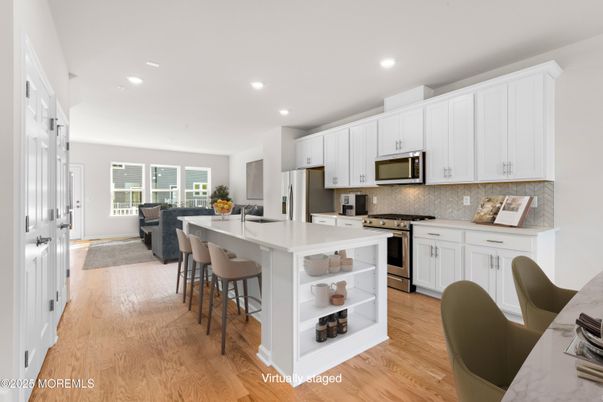 Interior, Kitchen, Living room, Recessed Lighting, Stainless Steel Appliances, Wood Texture Flooring
