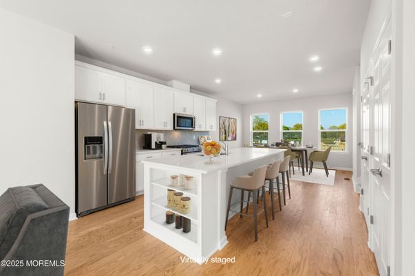 Dining room, Interior, Kitchen, Recessed Lighting, Stainless Steel Appliances, Wood Texture Flooring