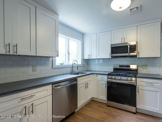 Interior, Kitchen, Stainless Steel Appliances, Wood Texture Flooring
