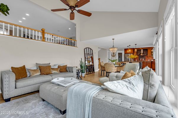 Chandelier, Dining room, Interior, Kitchen, Living room, Pendant Lights, Recessed Lighting, Wood Texture Flooring