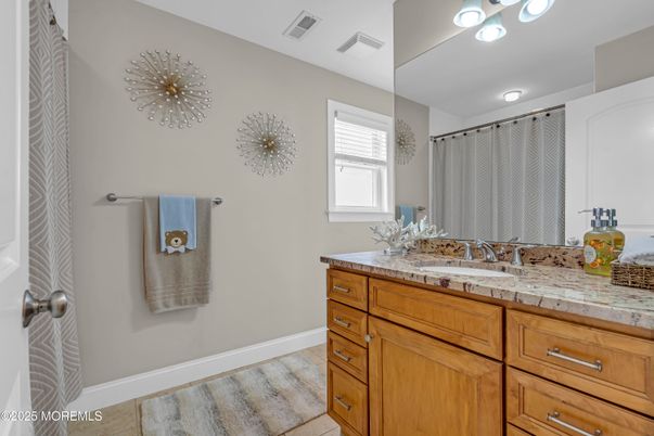 Bathroom, Interior, Tile Countertops, Wood Texture Flooring