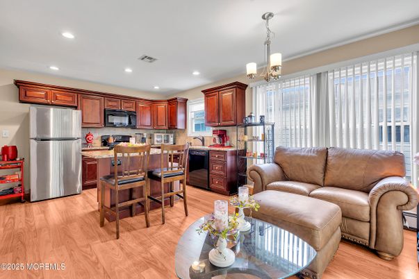 Interior, Kitchen, Living room, Pendant Lights, Recessed Lighting, Stainless Steel Appliances, Wood Texture Flooring