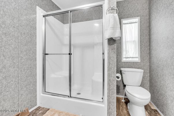 Bathroom, Glass Shower, Interior, Wood Texture Flooring