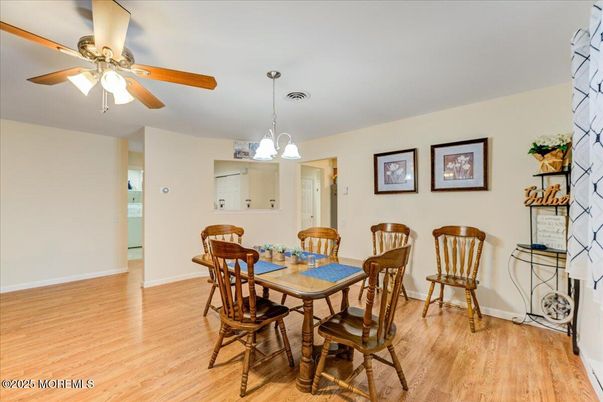 Dining room, Interior, Pendant Lights, Wood Texture Flooring