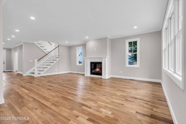 Empty room, Fireplace, Interior, Recessed Lighting, Wood Texture Flooring