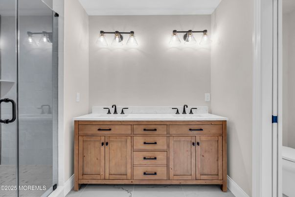 Bathroom, Dual Sink Vanities, Glass Shower, Interior