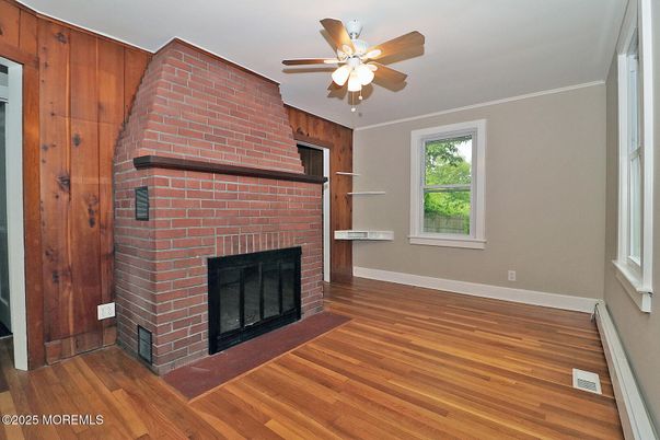 Empty room, Fireplace, Interior, Stone Walls, Wood Texture Flooring, Wooden Walls