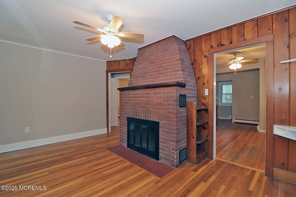 Empty room, Fireplace, Interior, Stone Walls, Wood Texture Flooring, Wooden Walls