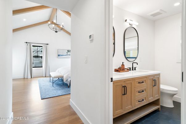 Bathroom, Bedroom, Dual Sink Vanities, Interior, Pendant Lights, Recessed Lighting, Wood Texture Flooring