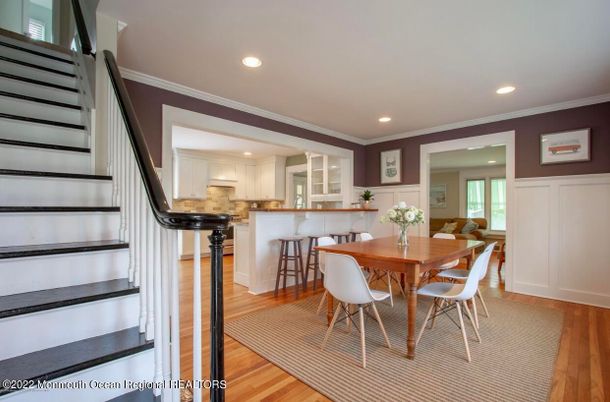 Dining room, Interior, Kitchen, Recessed Lighting, Wood Texture Flooring