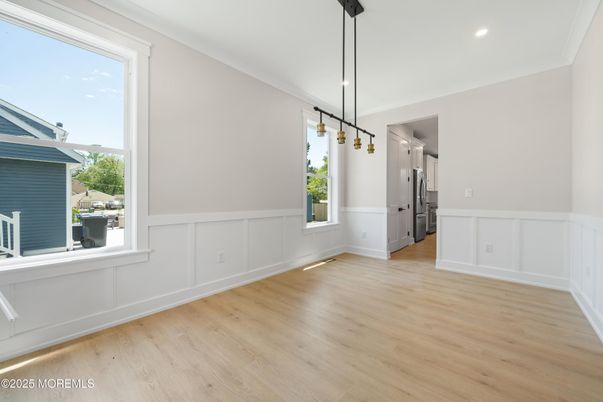 Empty room, Interior, Pendant Lights, Recessed Lighting, Wood Texture Flooring