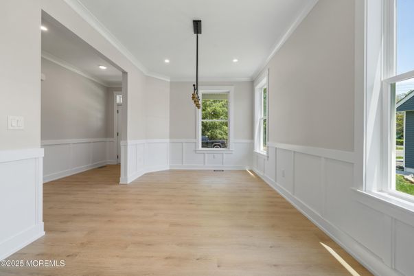Empty room, Interior, Pendant Lights, Recessed Lighting, Wood Texture Flooring