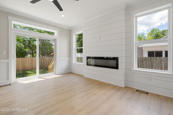 Empty room, Fireplace, Interior, Recessed Lighting, Wood Texture Flooring