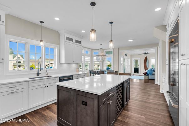 Interior, Kitchen, Pendant Lights, Recessed Lighting, Wood Texture Flooring
