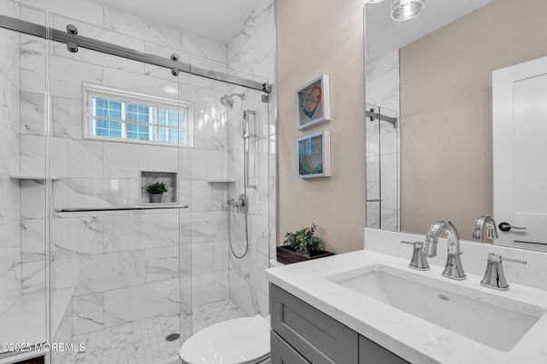 Bathroom, Glass Shower, Interior, Marble Walls