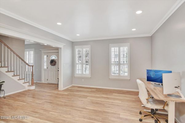 Home Office, Interior, Recessed Lighting, Wood Texture Flooring