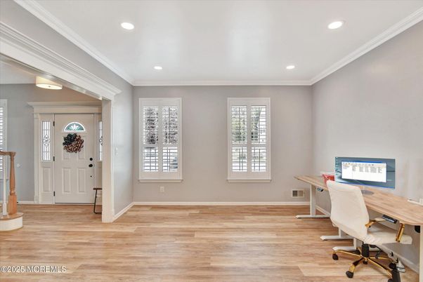 Home Office, Interior, Recessed Lighting, Wood Texture Flooring