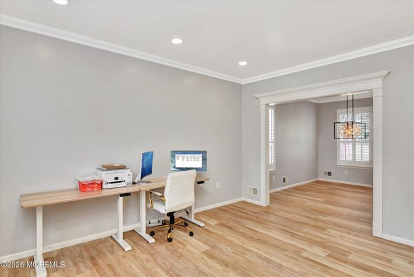 Home Office, Interior, Recessed Lighting, Wood Texture Flooring