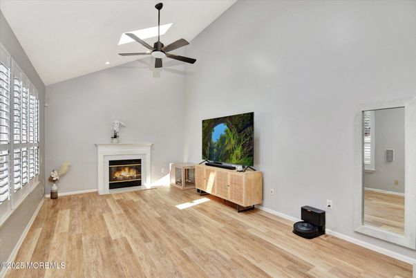 Fireplace, Interior, Recessed Lighting, Wood Texture Flooring