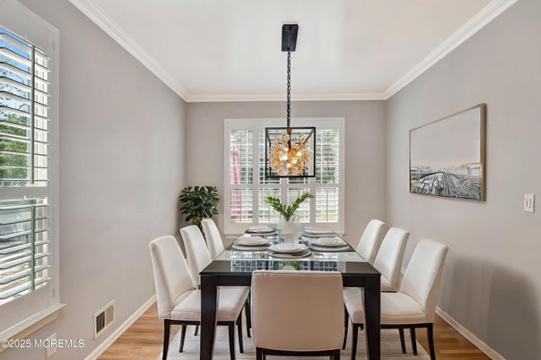 Dining room, Interior, Pendant Lights, Wood Texture Flooring