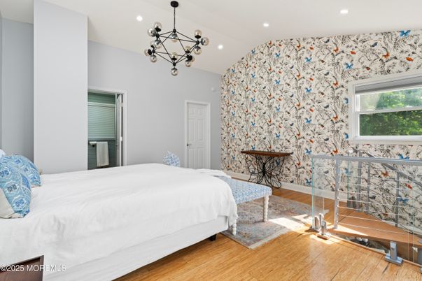 Bedroom, Interior, Pendant Lights, Recessed Lighting, Wood Texture Flooring