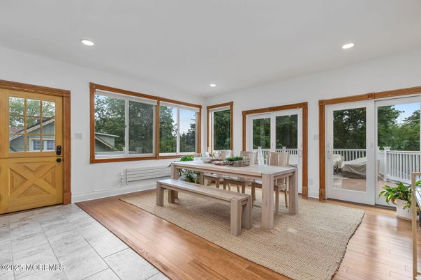 Dining room, Interior, Recessed Lighting, Wood Texture Flooring