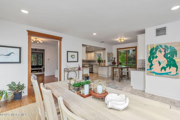 Dining room, Interior, Kitchen, Recessed Lighting, Wood Texture Flooring