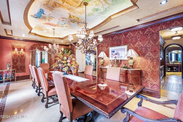 Chandelier, Dining room, Interior, Recessed Lighting