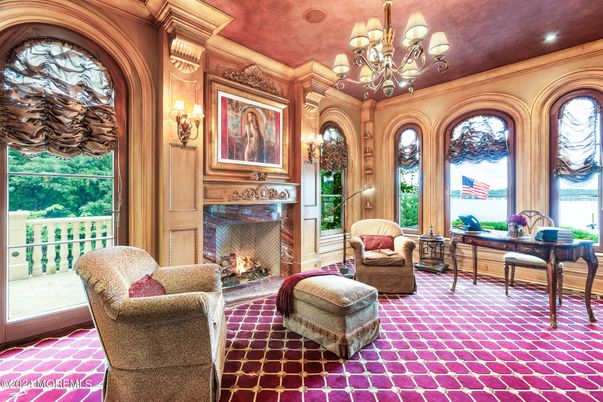 Chandelier, Fireplace, Home Office, Interior, Living room, Recessed Lighting