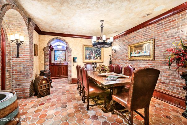 Dining room, Interior, Pendant Lights, Stone Walls