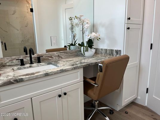 Bathroom, Interior, Marble Walls, Wood Texture Flooring