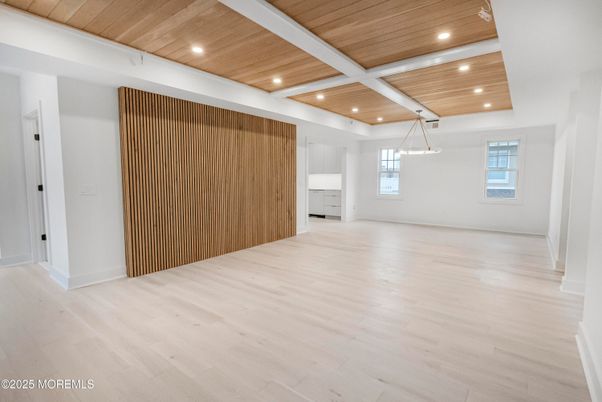 Empty room, Interior, Pendant Lights, Recessed Lighting, Wooden Ceilings, Wood Texture Flooring