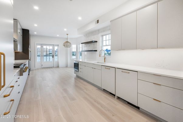 Interior, Kitchen, Pendant Lights, Recessed Lighting, Wood Texture Flooring
