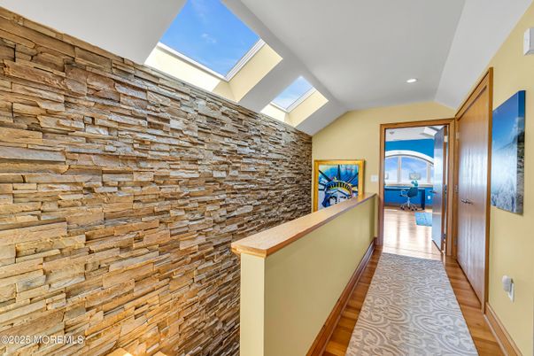 Interior, Recessed Lighting, Stone Walls, Wood Texture Flooring, Wooden Walls