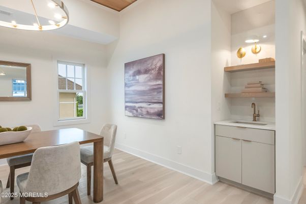 Dining room, Interior, Pendant Lights, Wood Texture Flooring