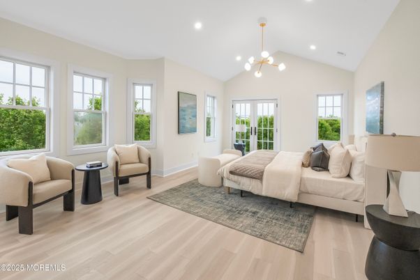 Bedroom, Interior, Pendant Lights, Recessed Lighting, Wood Texture Flooring