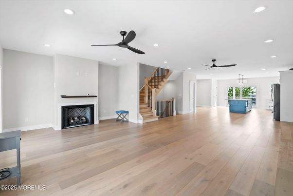 Empty room, Fireplace, Interior, Recessed Lighting, Wood Texture Flooring
