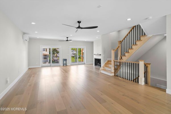 Empty room, Fireplace, Interior, Recessed Lighting, Wood Texture Flooring