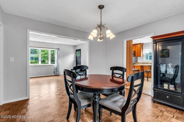 Chandelier, Dining room, Interior, Wood Texture Flooring