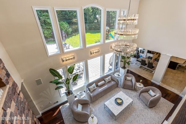 Chandelier, Interior, Living room, Wood Texture Flooring
