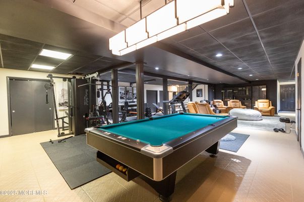 Billiard Table, Fitness Equipment, Game Room, Interior, Recessed Lighting