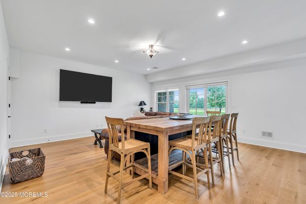 Dining room, Interior, Recessed Lighting, Wood Texture Flooring