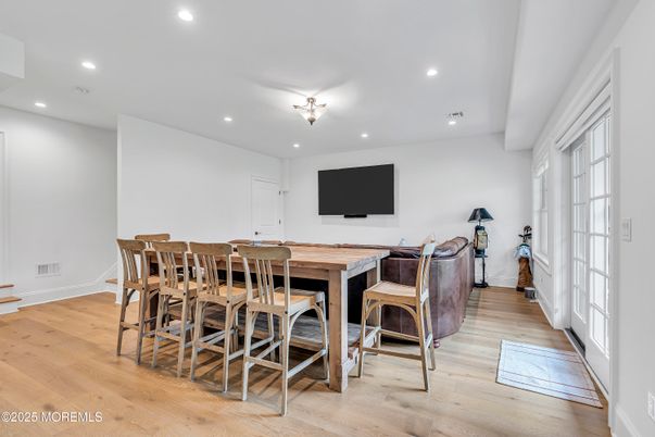 Dining room, Interior, Recessed Lighting, Wood Texture Flooring