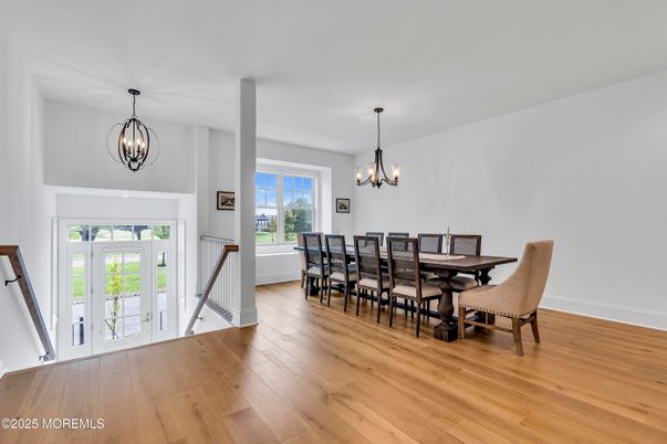 Chandelier, Dining room, Interior, Pendant Lights, Wood Texture Flooring