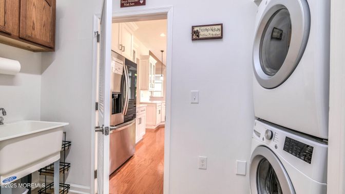 Interior, Kitchen, Recessed Lighting, Utility Closets, Washer, Wood Texture Flooring