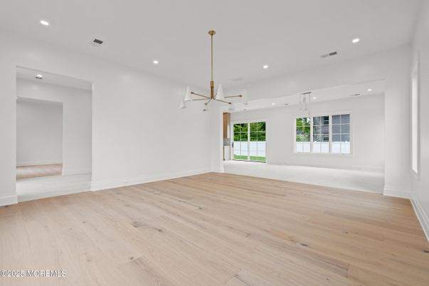 Empty room, Interior, Pendant Lights, Recessed Lighting, Wood Texture Flooring